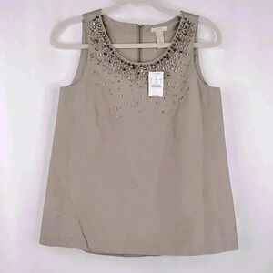 NWT J.Crew Sequins Embellished Silk Sleeveless Blouse Zipper Back Taupe Size 0